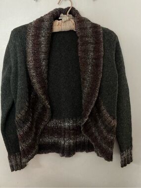 Woolrich Dark Gray Open-Front Shawl Collar Lambswool Cardigan with Marled Trim
